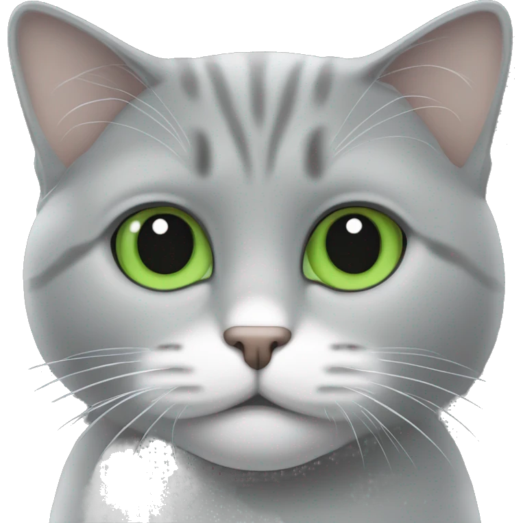 Chat trigré gris et blanc aux yeux vert  emoji