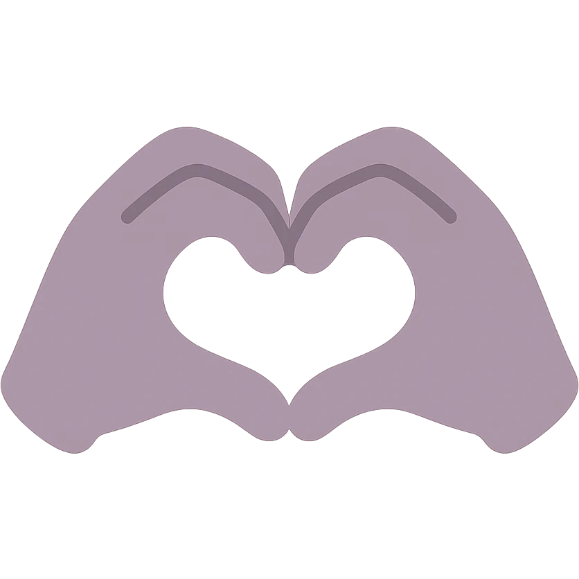 dull purple heart hands icon, hands forming a heart shape, muted purple tones, simple and friendly emoji