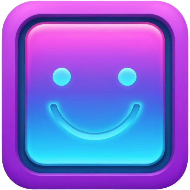 A glowing neon square in shades of blue and purple emoji