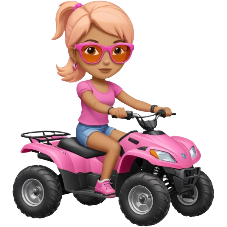 Atv ride girl in orange atv, pink top ,with sunglasses emoji