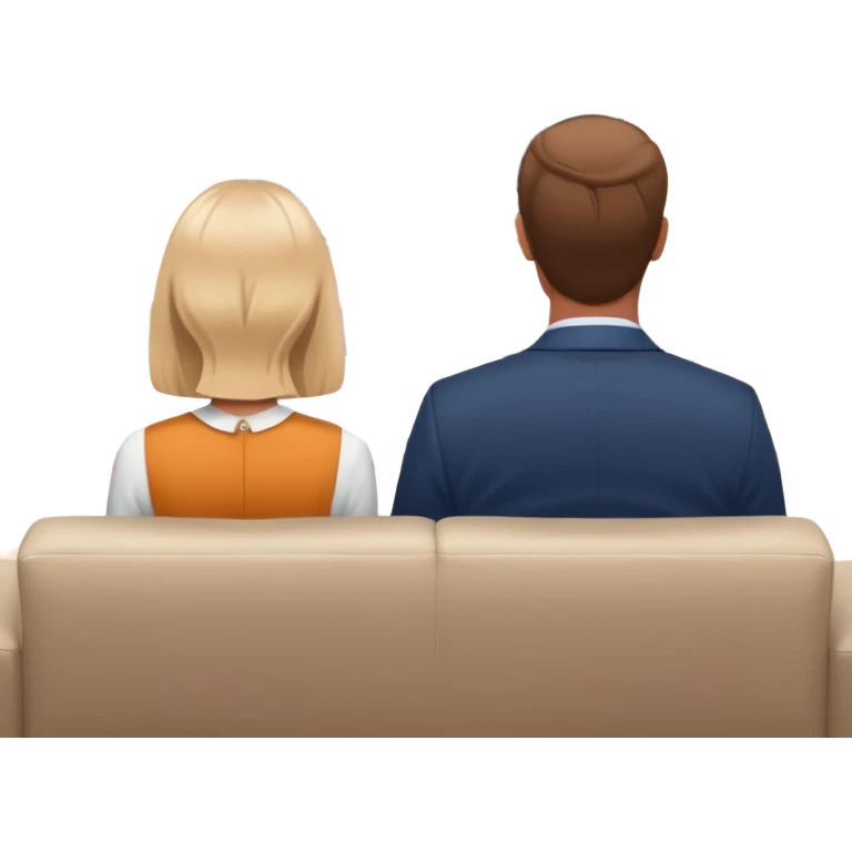A man and a women photographed from behind, sitting on a sofa and watching the news on TV on a modern flat screen. The setting is a living room. emoji