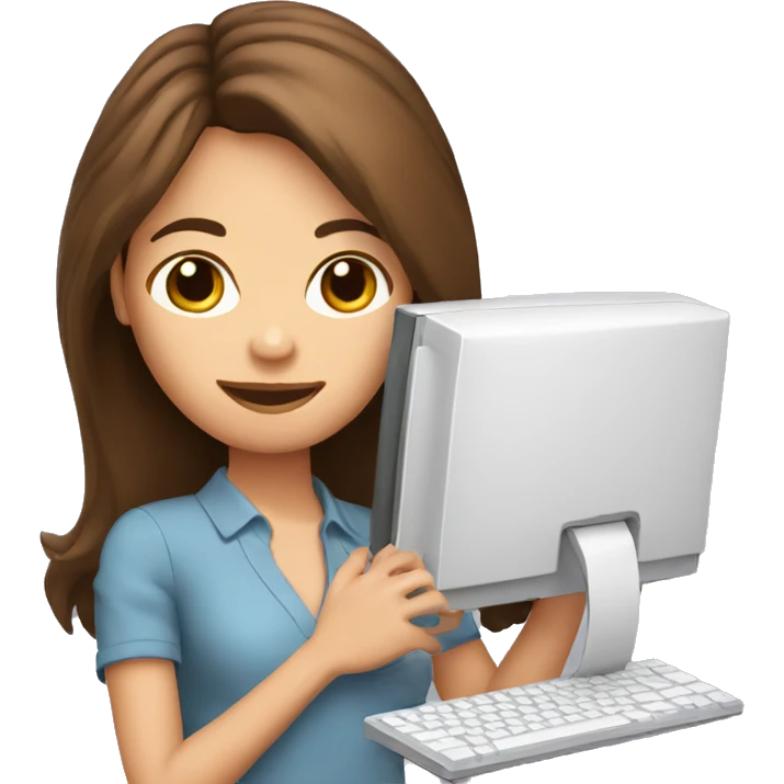 brown hair girl with a computer on her hand. marketing woman emoji