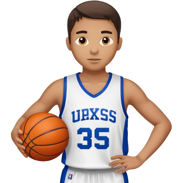 Giocatore basket con il pallone con il numero 35 e completino azzurro e bianco emoji