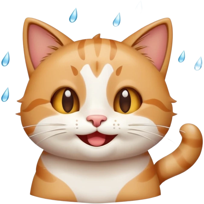 cute happy cat enjoying the rain with a smile emoji