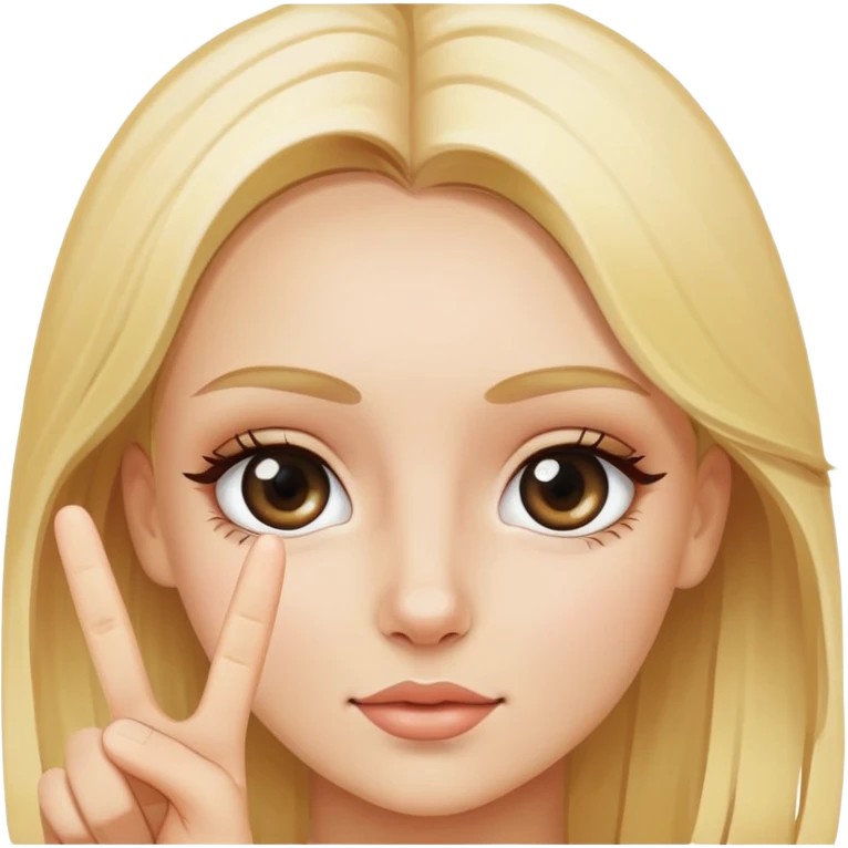 blonde girl does peace sign next to eye emoji