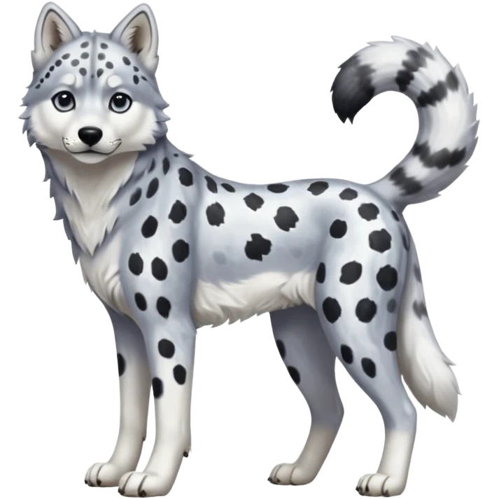 Realistic lanky natural feral beautiful pretty "Schnolf"-"TaniDaReal"-Husky-Snow-leopard-wolf-hybrid-fusion-animal-creature, full body emoji