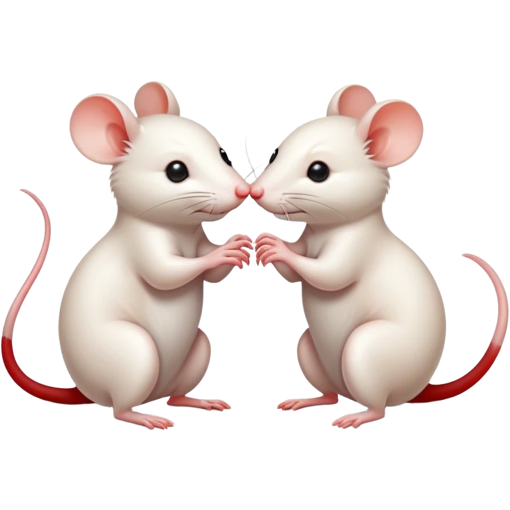 Two cute rats interact with each other in different ways. One rat is white, the other rat is red emoji