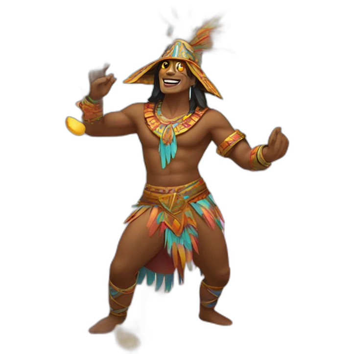 Aztec sorcerer dancing in a club with confetti and lights  emoji
