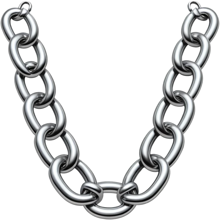 A thick luxury chain emoji made of liquid silver chrome, smooth rounded links, glossy metallic reflections, heavy swag aesthetic, minimalistic iOS emoji style, centered, clean white background emoji