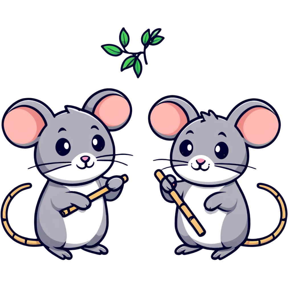 two mice holding bamboo sticks emoji