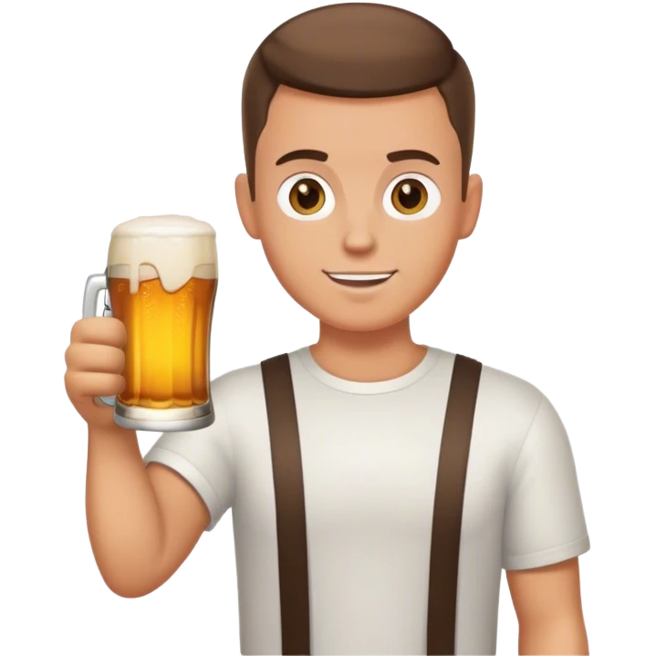 white guy, brunette crew cut hair, holding beer emoji