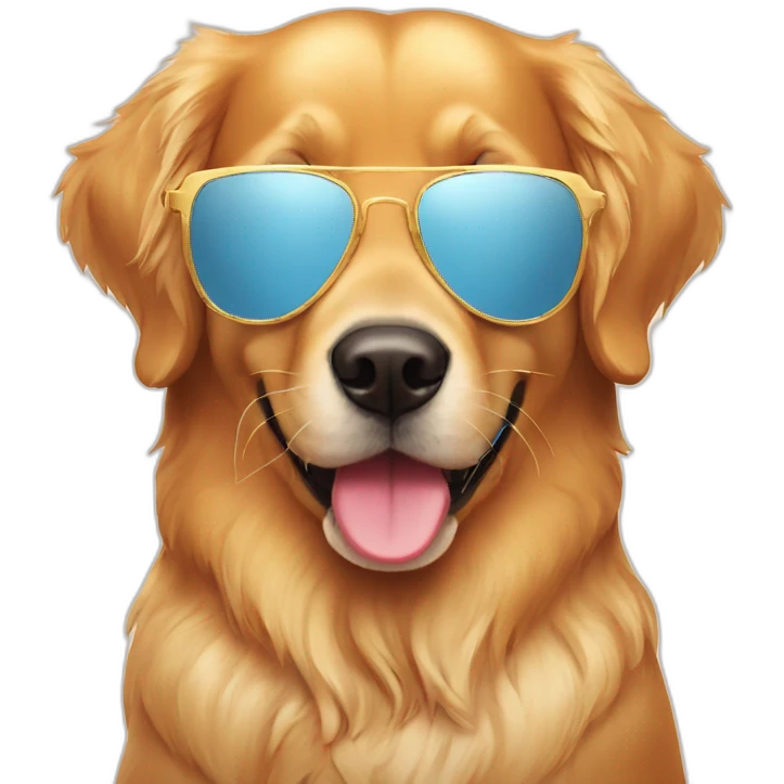 A golden retriever with sunglasses and an ice cream emoji