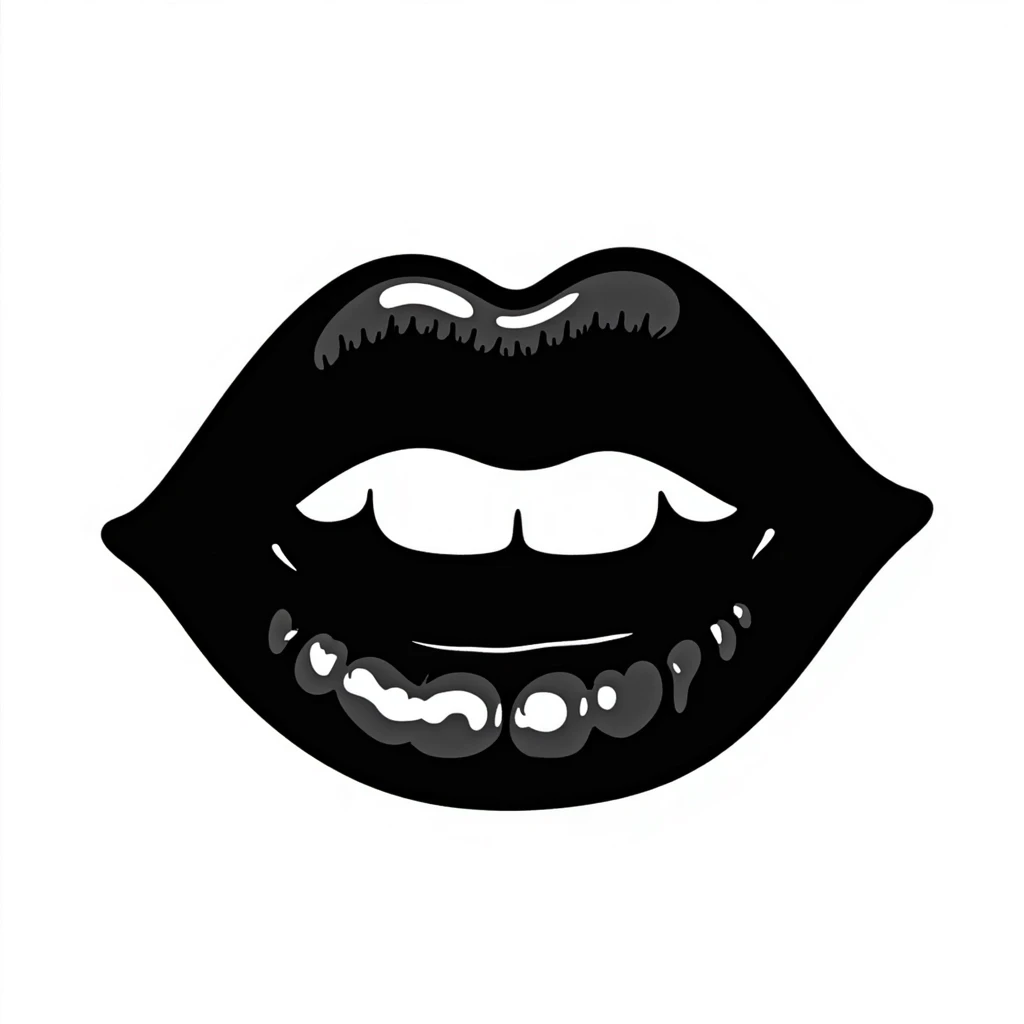 Hand-drawn black lips with a slight shimmer, gothic style emoji