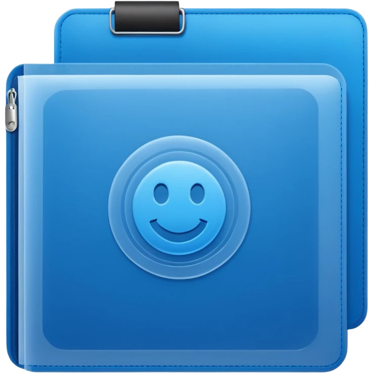 A translucent blue plastic folder with rounded corners, elastic string and button closure, soft matte finish, and a passport/travel symbol.  emoji