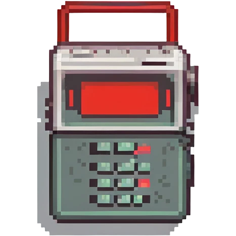Pixel art emoji, retro pager device with red blinking alert, emoji