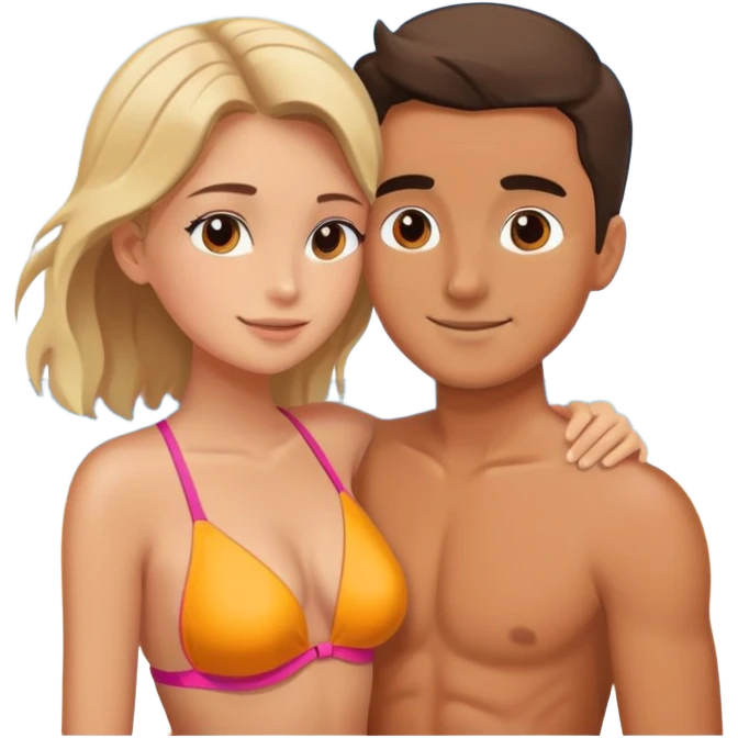 Guy and girl embracing on the beach emoji