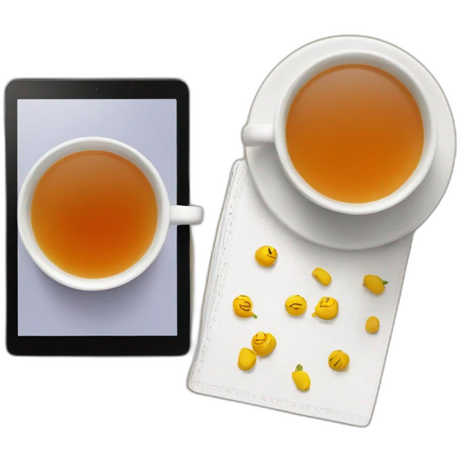 aestetic tablet and tea on working table emoji