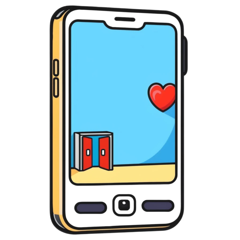 a phone showing a room on its screen with a heart emoji