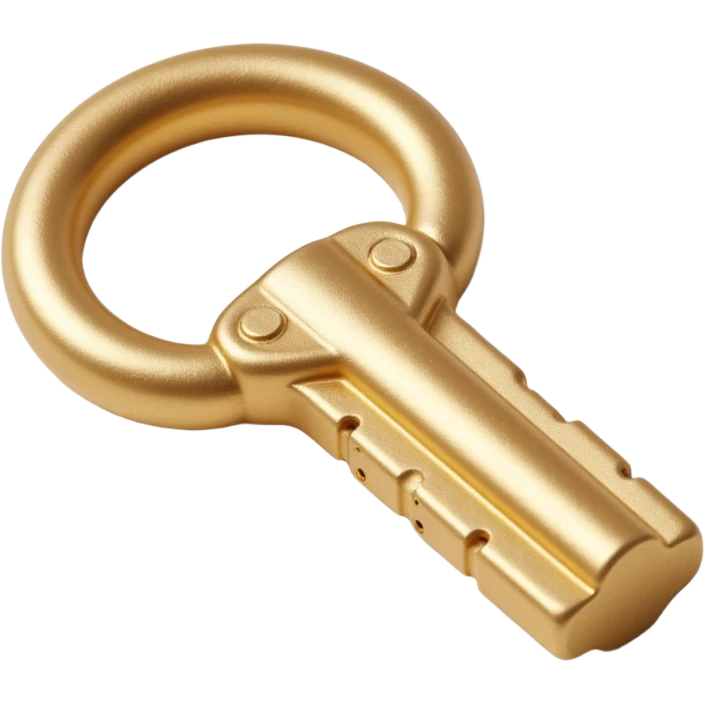 metallic gold key with intricate grooves, soft reflections, skeuomorphism icon style emoji