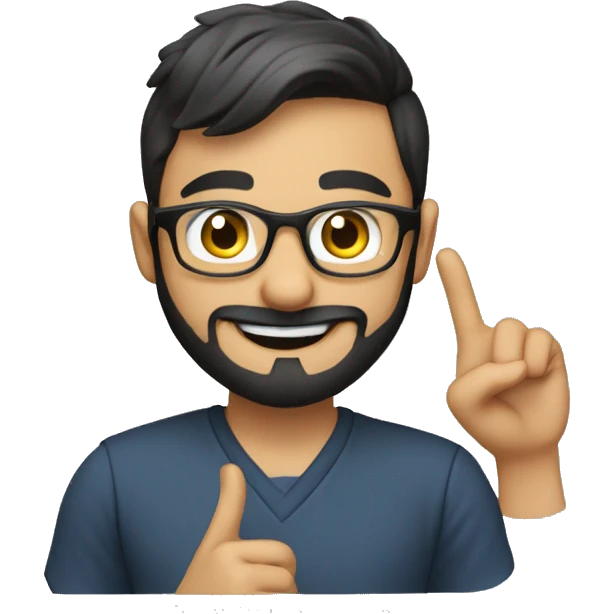 21 years old pakisani guy with beard and glasses studying AI waving hi (its a portfolio emoji) emoji