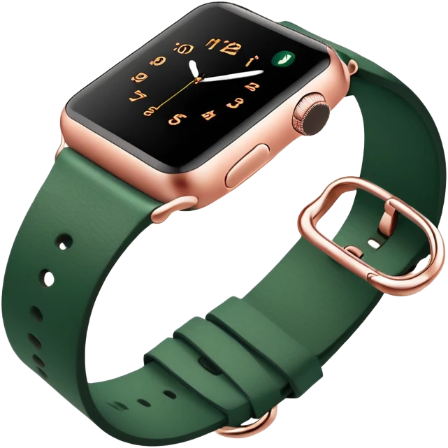 rose gold apple watch with forest green band on an angle emoji
