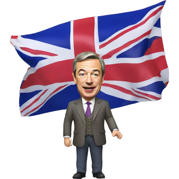 Nigel Farage holding a Union Jack flag  emoji