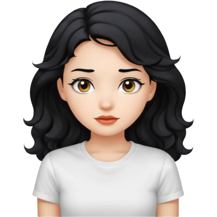Beautiful girl,Black hair,wavy hair long hair,Black eyes, white T-shirt emoji