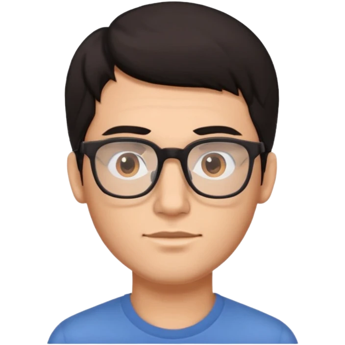 a dark-haired guy with hair to his earlobes, square glasses, brown eyes emoji