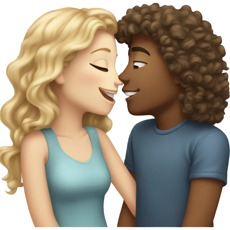 happy white  girl with curly hair kissing boy emoji