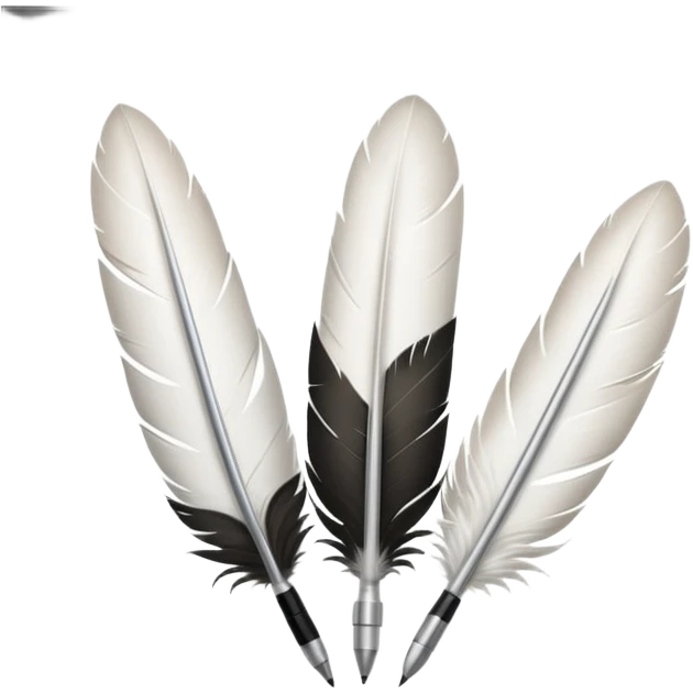 Prends la 1ere image avec les 3 plumes blanches et les stylos et ajoute en dessous le logo de largus emoji