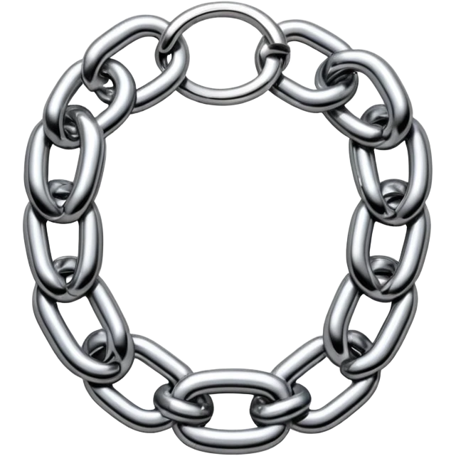 A thick luxury chain emoji made of liquid silver chrome, smooth rounded links, glossy metallic reflections, heavy swag aesthetic, minimalistic iOS emoji style, centered, clean white background emoji