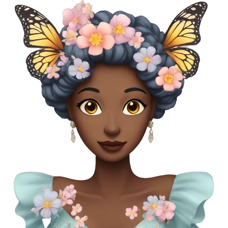 Gorgeous pastel lady with flowers and butterflies emoji