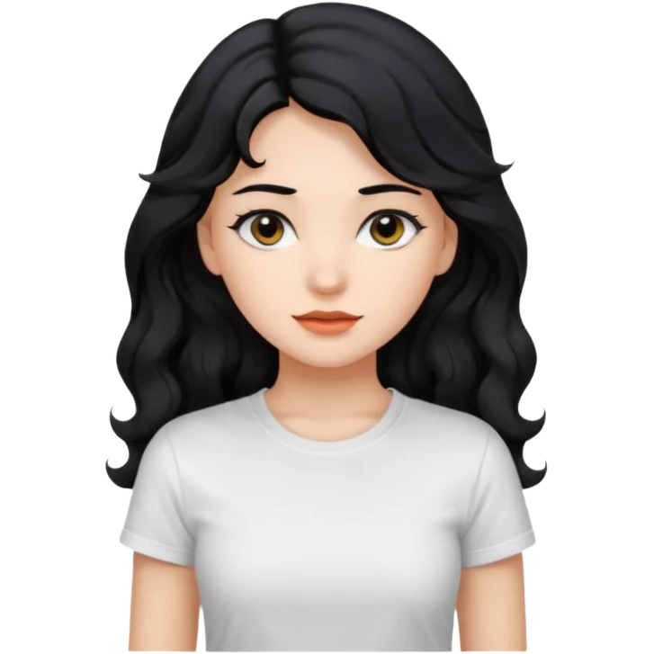 Beautiful girl,Black hair,wavy hair，long hair,Black eyes, white T-shirt emoji