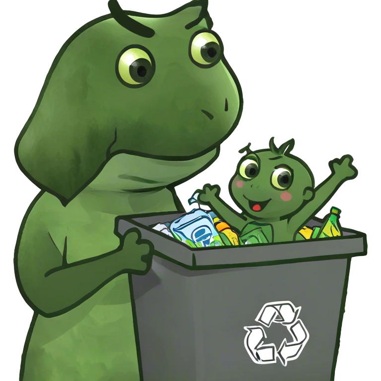 Mom throwing baby in recycling emoji