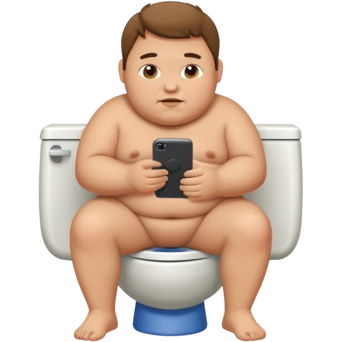 chubby man on a toilet, using a smartphone emoji