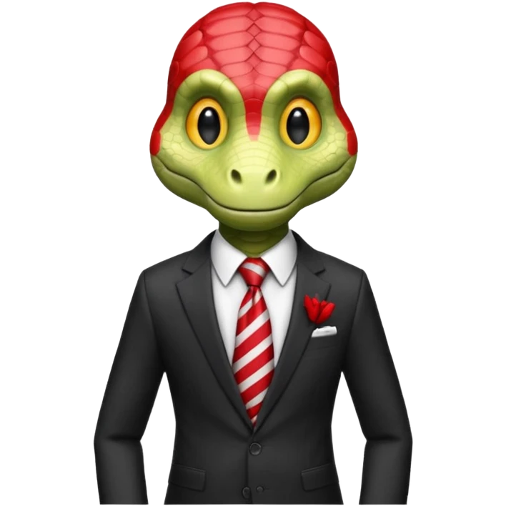 A reptilian humanoid dressing a suit, striped red and white tie, human emoji style, his face is seriously and sarcastic emoji