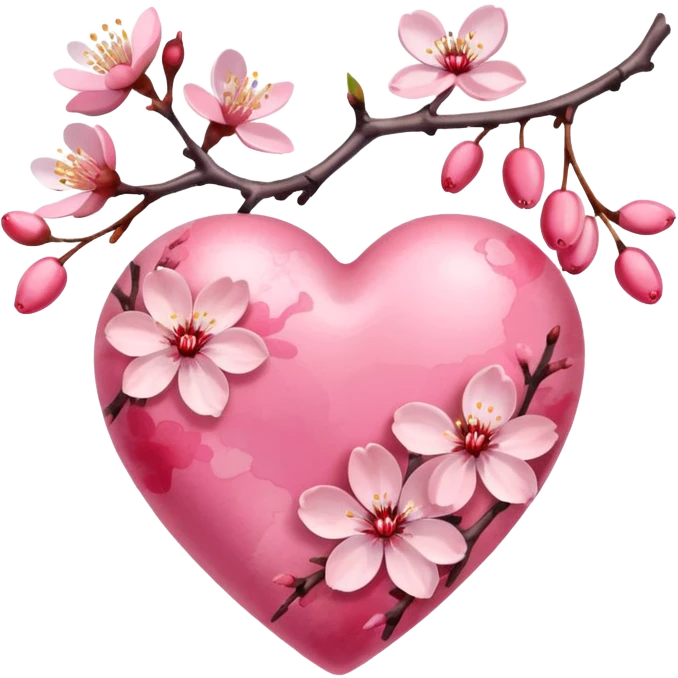 heart with sakura and watercolor effect emoji