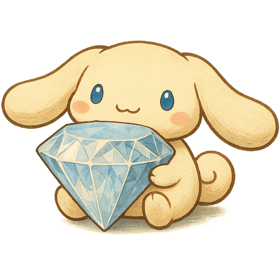 ghibli style Cinnamoroll with a large diamond emoji