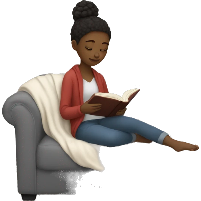 Introverted white girl reading a book on the couch with a blanket emoji