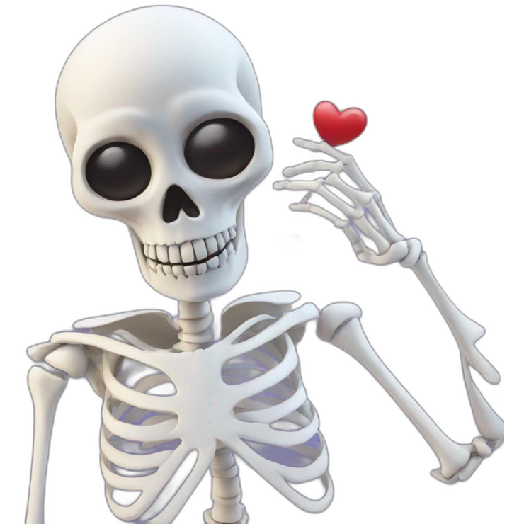 skeleton with heart in his hands emoji