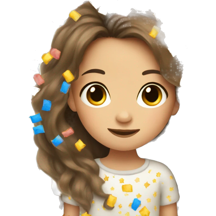Sleeping little girl with long brown hair and confetti in her hair  emoji