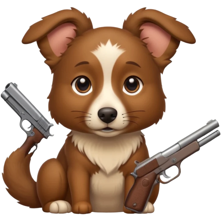 Brown Aussie dog no tail with one gun emoji