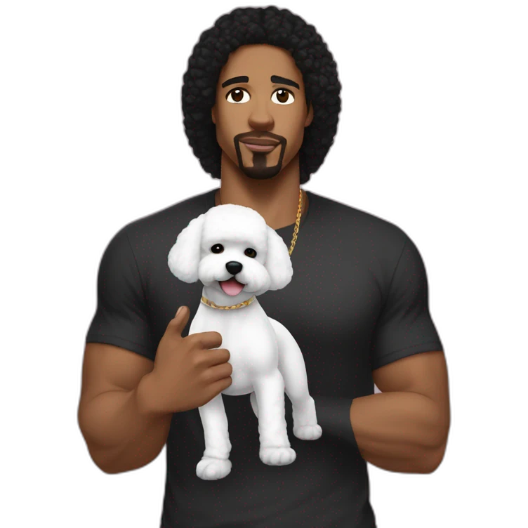 white man black hair,  rapper flexing with a bichon emoji