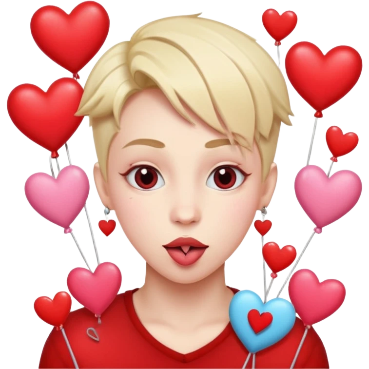 A cross eyed unisex with their tongue out far with Valentine’s Day decor/hearts around emoji