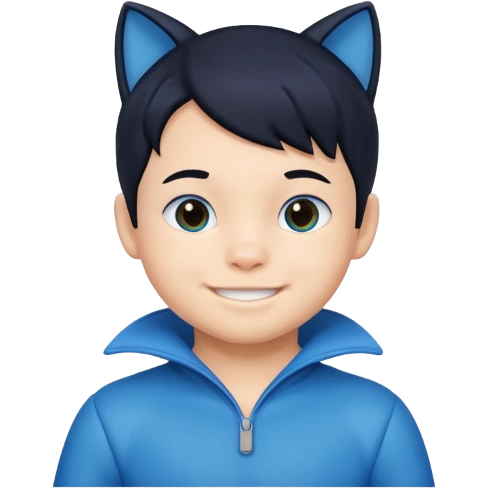 little kid boy with blue cat suit. black hair emoji