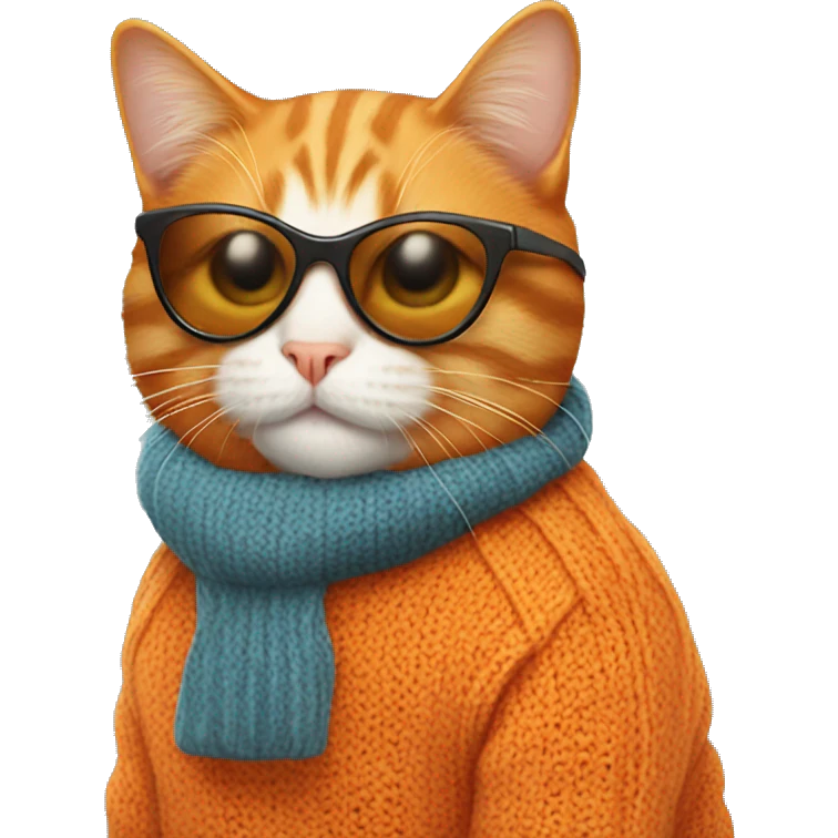 Orange cat wearing a sweater and sunglasses emoji