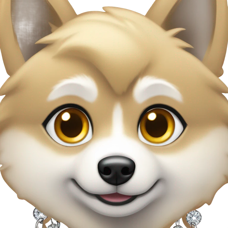 Pomsky with a gold chain and diamond earrings emoji