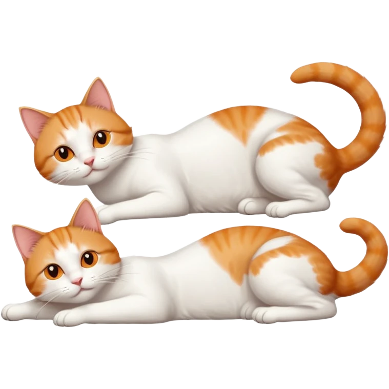ginger and white cat with orange eyes doing a big extremely long stretch reaching up into the air with arms and legs side by side together straight and overextended whilst lying on its side emoji