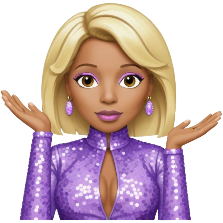 Mary J Blige with blonde hair, lilac sequin outfit emoji