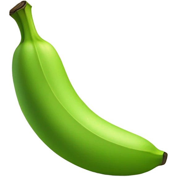 Create a minimalist green banana emoji with smooth shading and subtle transitions between green tones, representing an unripe stage. Keep the design simple, with soft shadows for volume, symbolizing the start of a journey or subscription. emoji